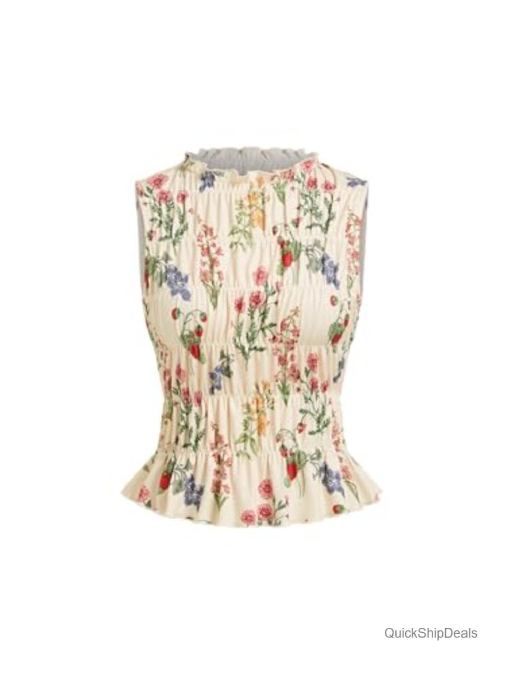 CIDER Floral Ruffle Tiered Shirred Sleeveless Crop Tank Top Women Summer